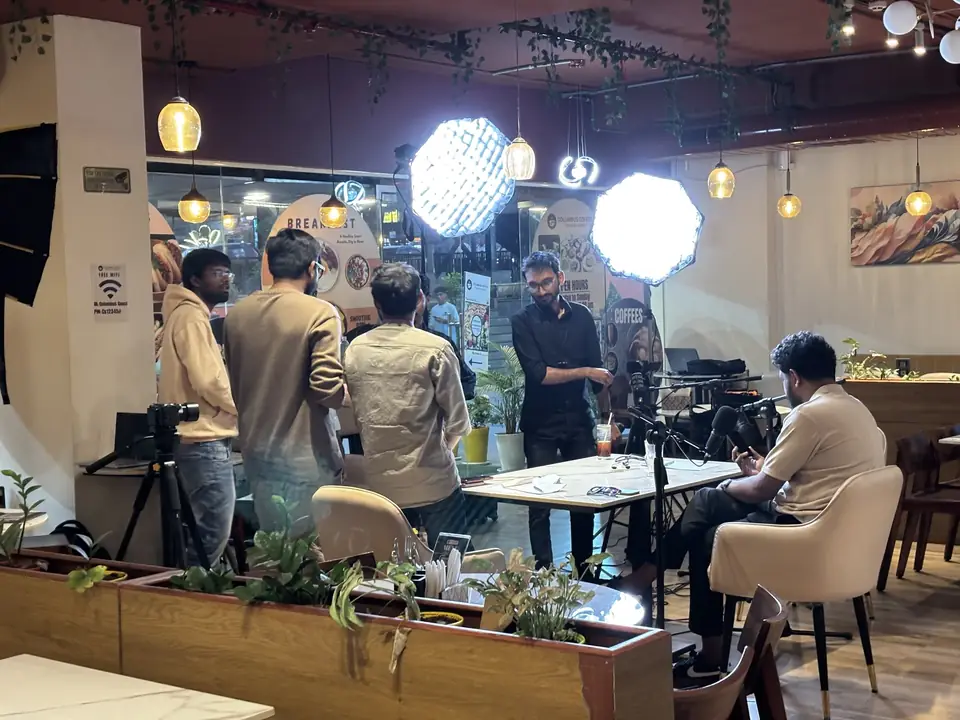 Behind the scenes production setup at a restaurant location